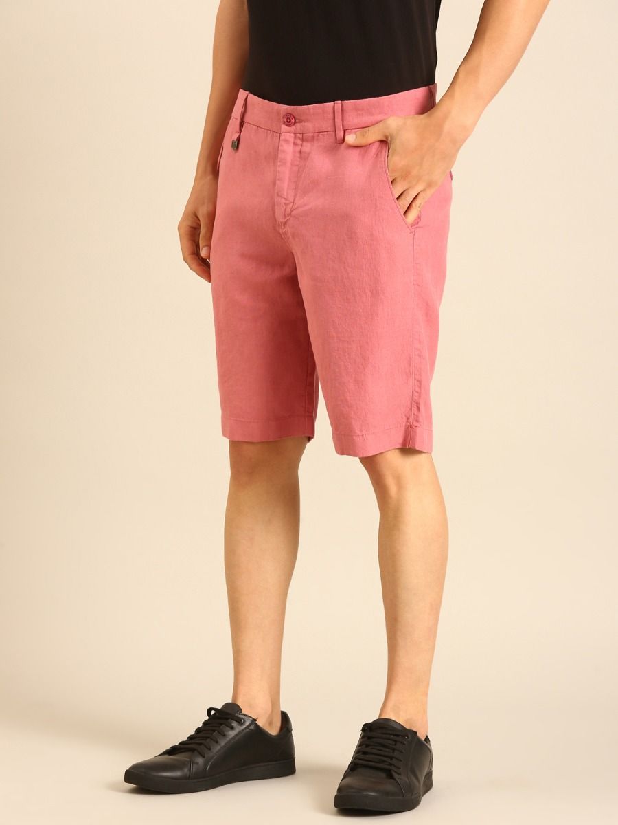 Linen Club Men's Linen Pink Solid Contemporary Fit Casual Shorts Linen Club Men's Linen Pink Solid Contemporary Fit Casual Shorts