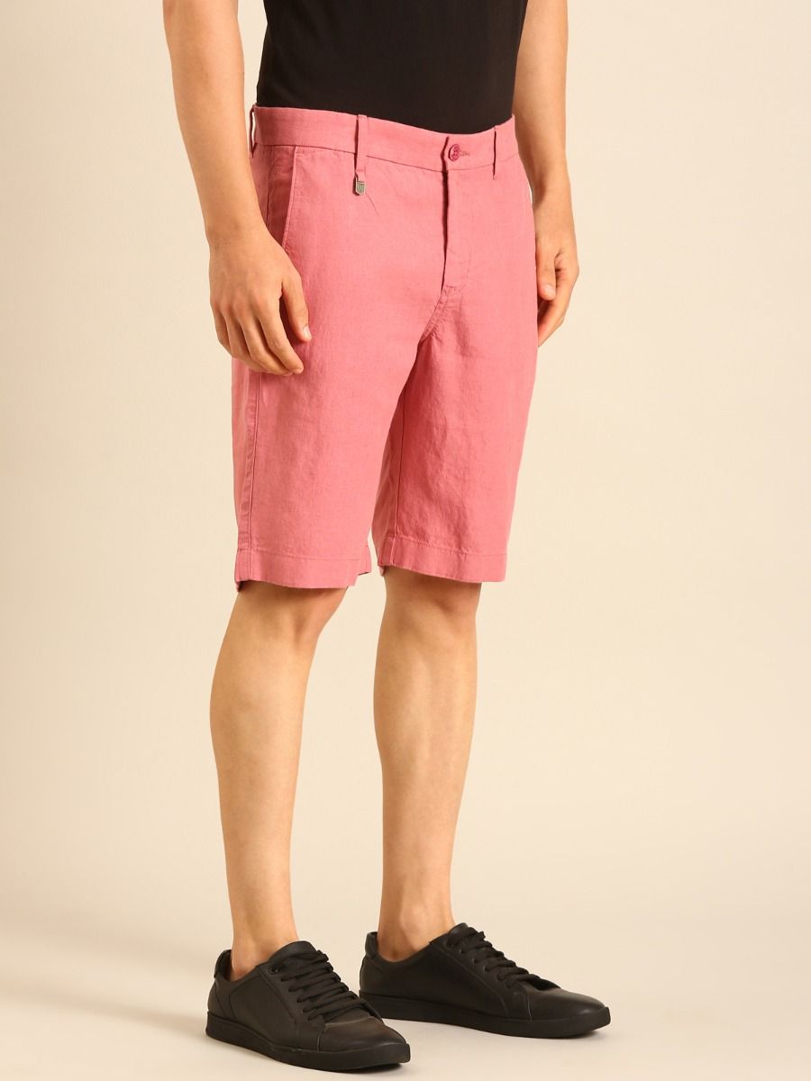 Linen Club Men's Linen Pink Solid Contemporary Fit Casual Shorts Linen Club Men's Linen Pink Solid Contemporary Fit Casual Shorts