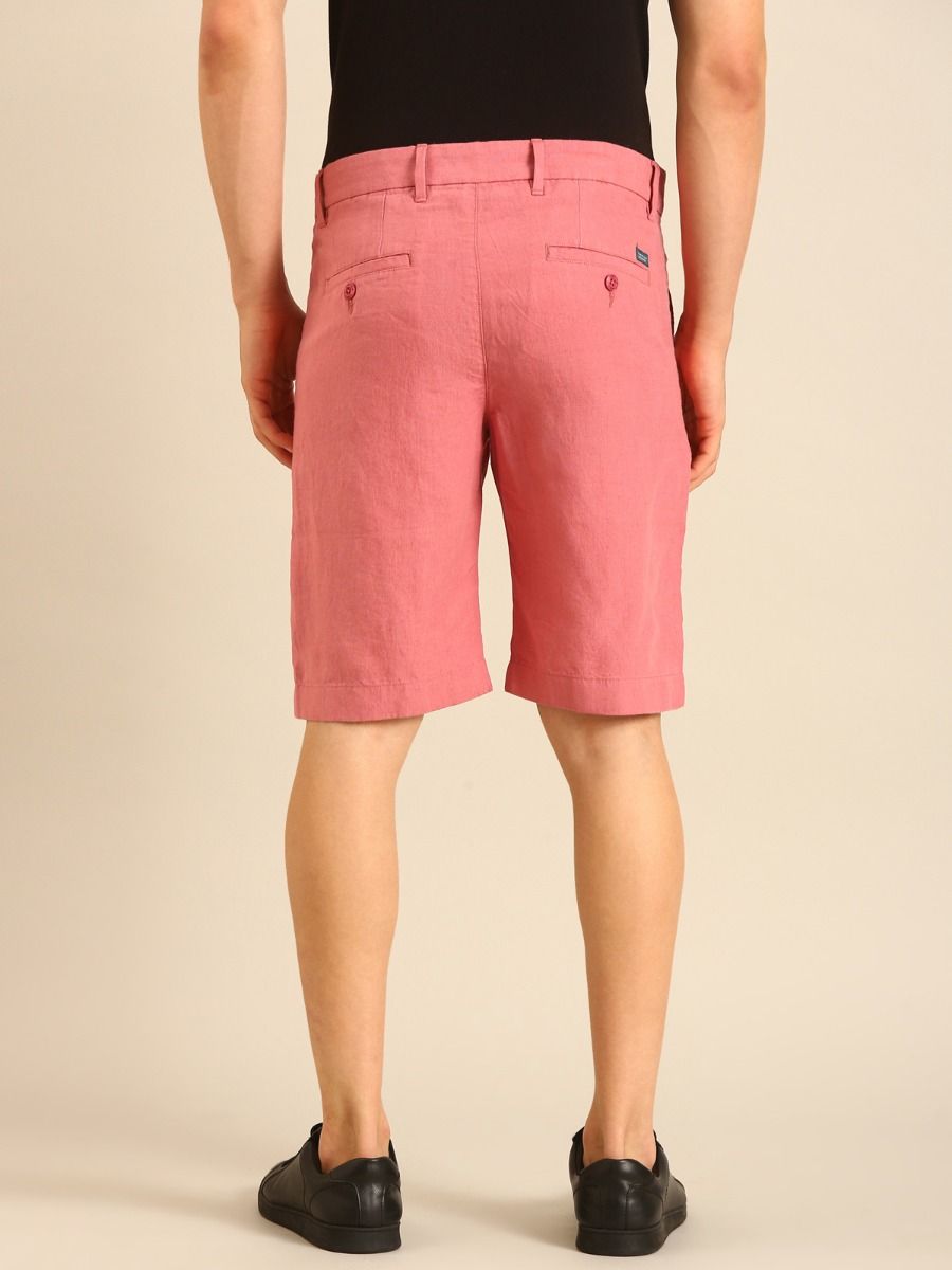 Linen Club Men's Linen Pink Solid Contemporary Fit Casual Shorts Linen Club Men's Linen Pink Solid Contemporary Fit Casual Shorts