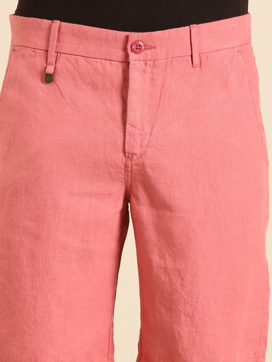 Linen Club Men's Linen Pink Solid Contemporary Fit Casual Shorts Linen Club Men's Linen Pink Solid Contemporary Fit Casual Shorts