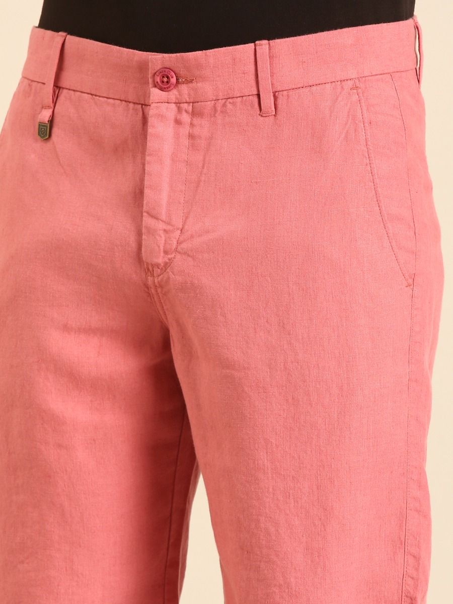 Linen Club Men's Linen Pink Solid Contemporary Fit Casual Shorts Linen Club Men's Linen Pink Solid Contemporary Fit Casual Shorts