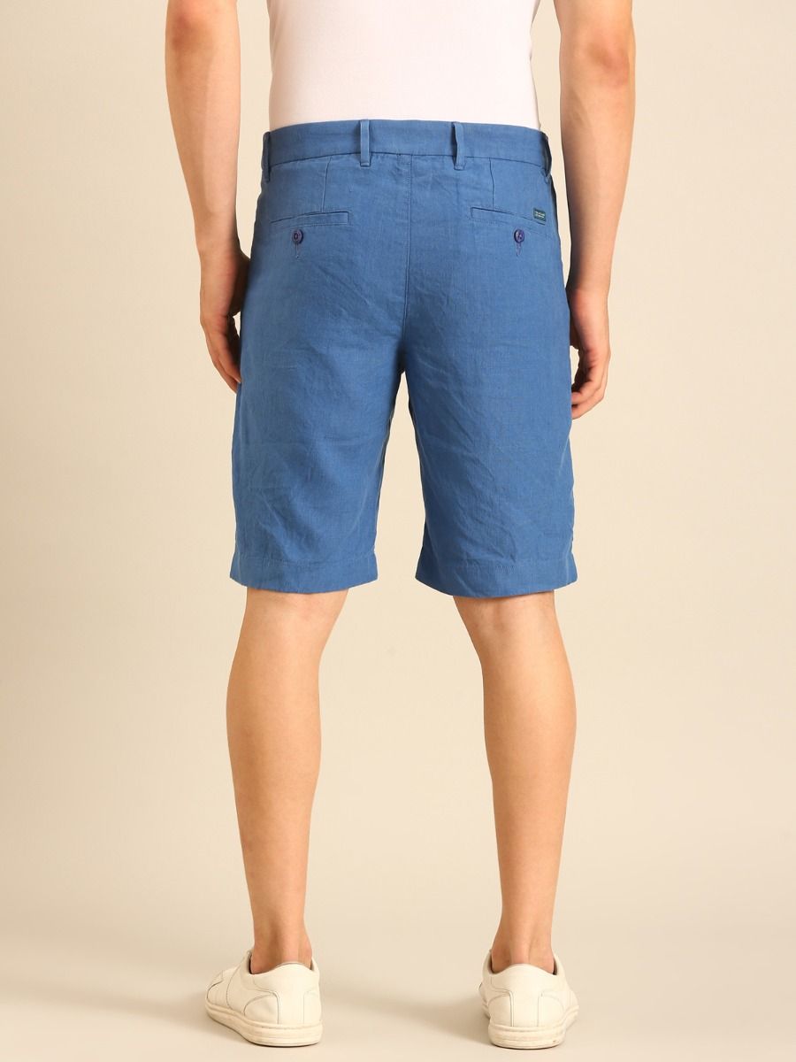Linen Club Men's Linen Blue Solid Contemporary Fit Casual Shorts Linen Club Men's Linen Blue Solid Contemporary Fit Casual Shorts