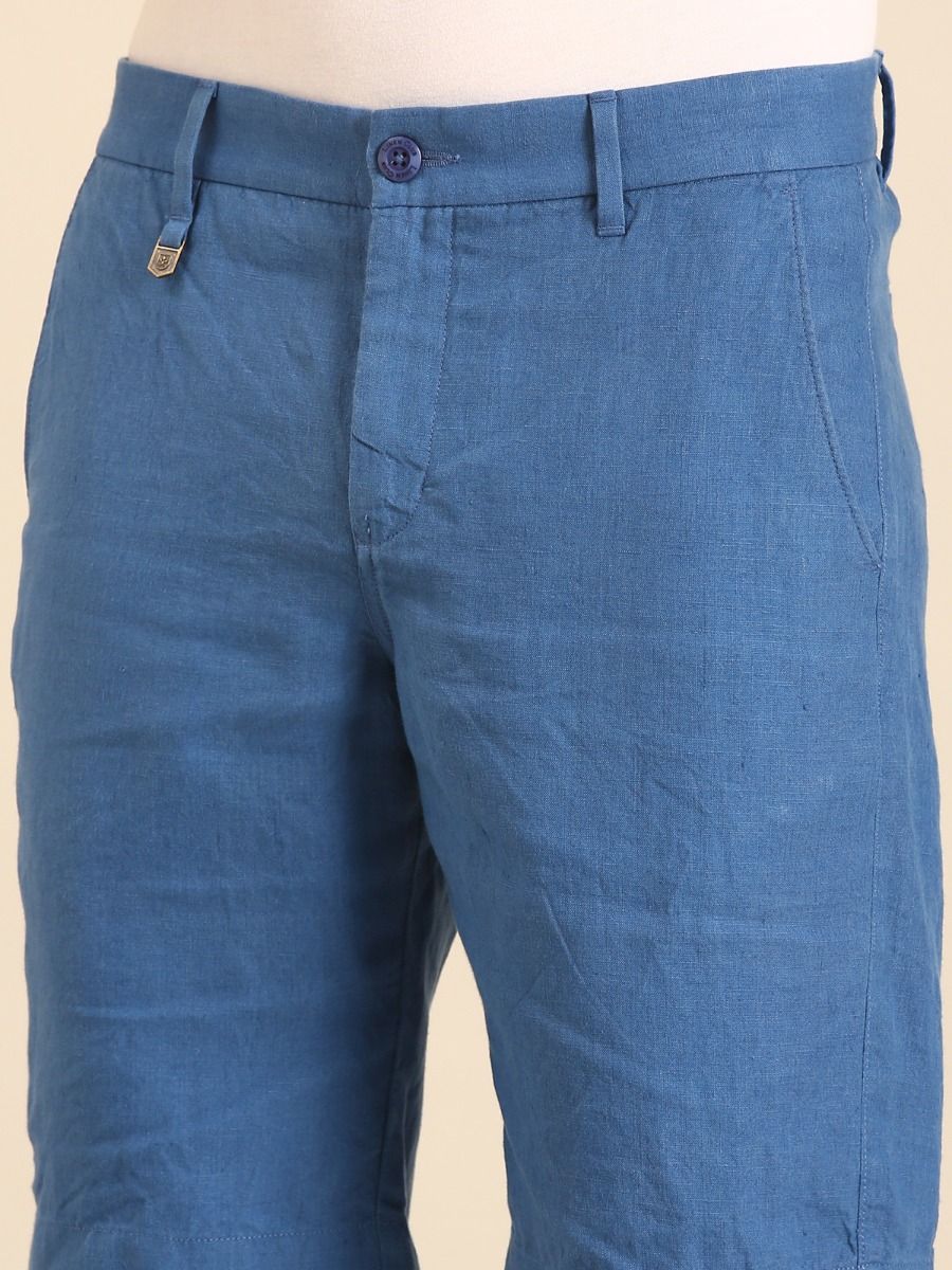 Linen Club Men's Linen Blue Solid Contemporary Fit Casual Shorts Linen Club Men's Linen Blue Solid Contemporary Fit Casual Shorts