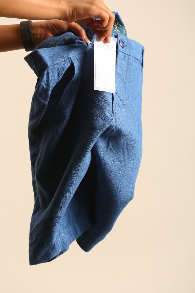 Linen Club Men's Linen Blue Solid Contemporary Fit Casual Shorts Linen Club Men's Linen Blue Solid Contemporary Fit Casual Shorts