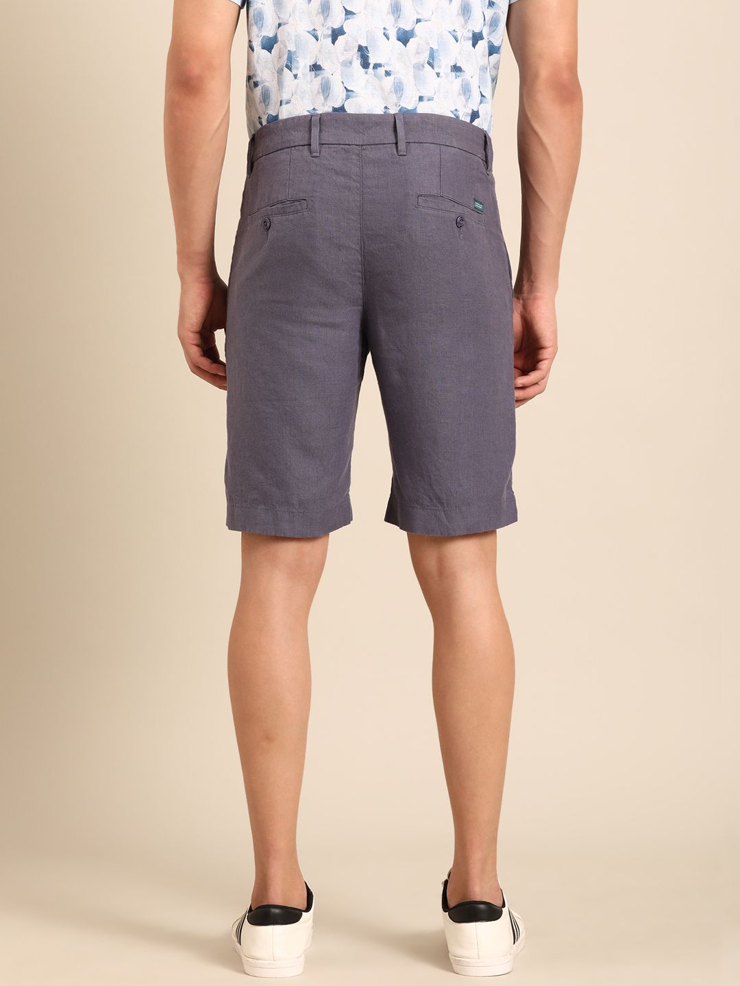 Linen Club Men's Pure Linen Grey Solid Contemporary Fit Casual Shorts