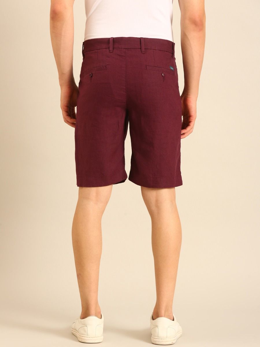 Linen Club Men's Linen Maroon Solid Contemporary Fit Casual Shorts Linen Club Men's Linen Maroon Solid Contemporary Fit Casual Shorts
