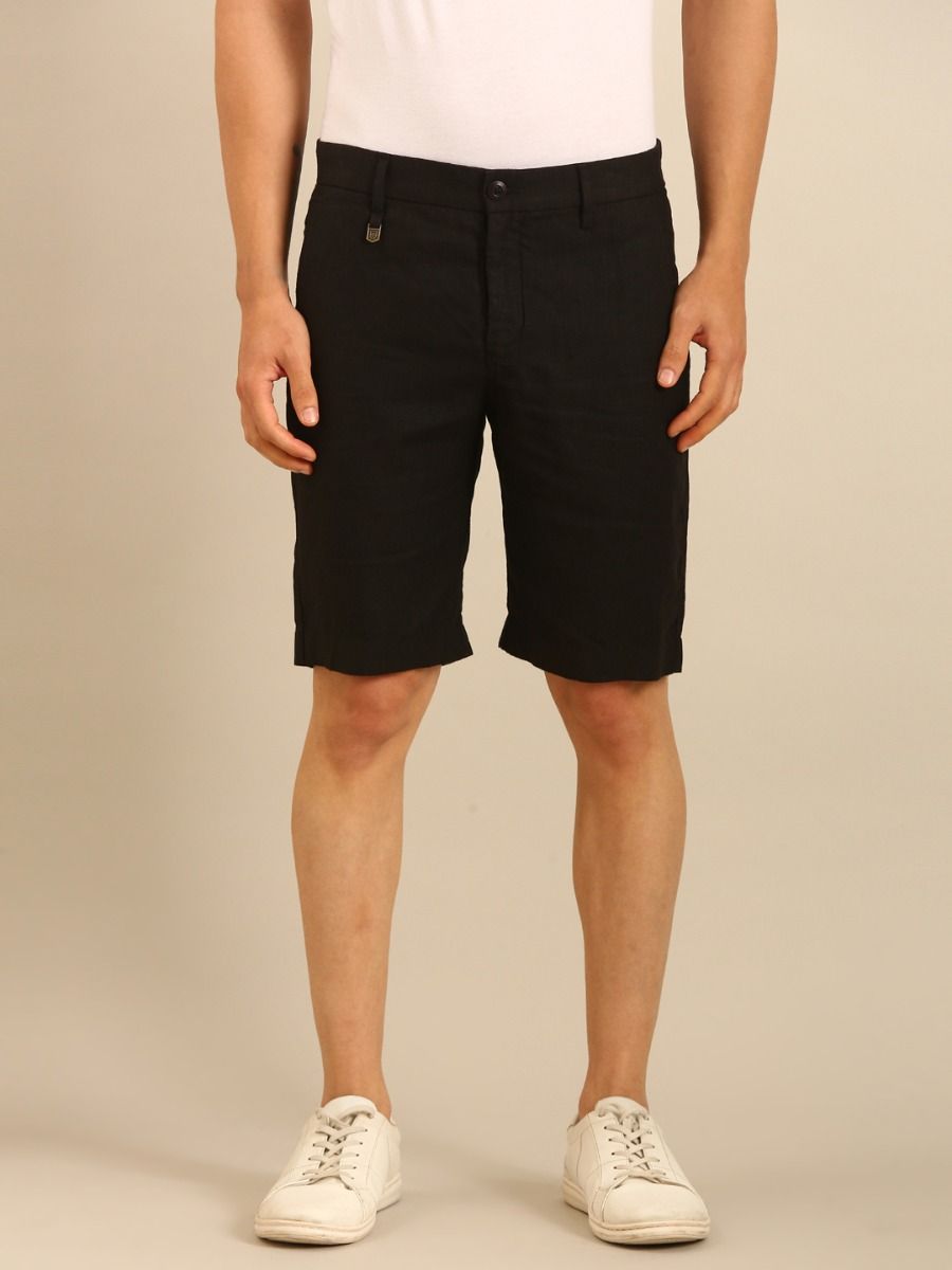 Linen Club Men's Linen Black Solid Contemporary Fit Casual Shorts Linen Club Men's Linen Black Solid Contemporary Fit Casual Shorts