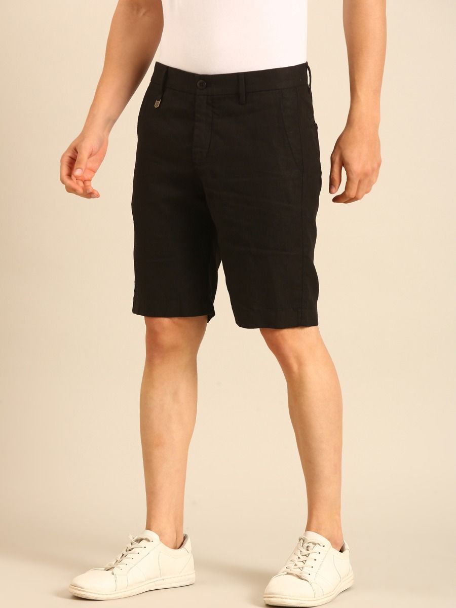 Linen Club Men's Linen Black Solid Contemporary Fit Casual Shorts Linen Club Men's Linen Black Solid Contemporary Fit Casual Shorts