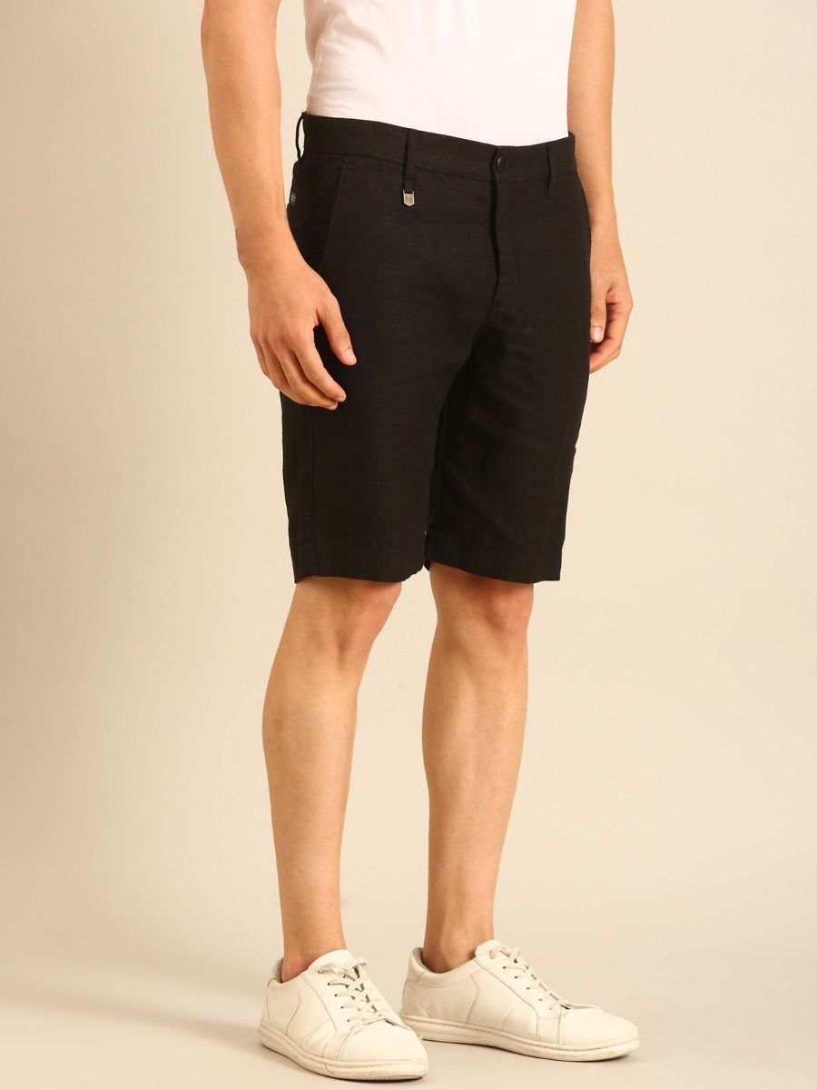 Linen Club Men's Linen Black Solid Contemporary Fit Casual Shorts Linen Club Men's Linen Black Solid Contemporary Fit Casual Shorts