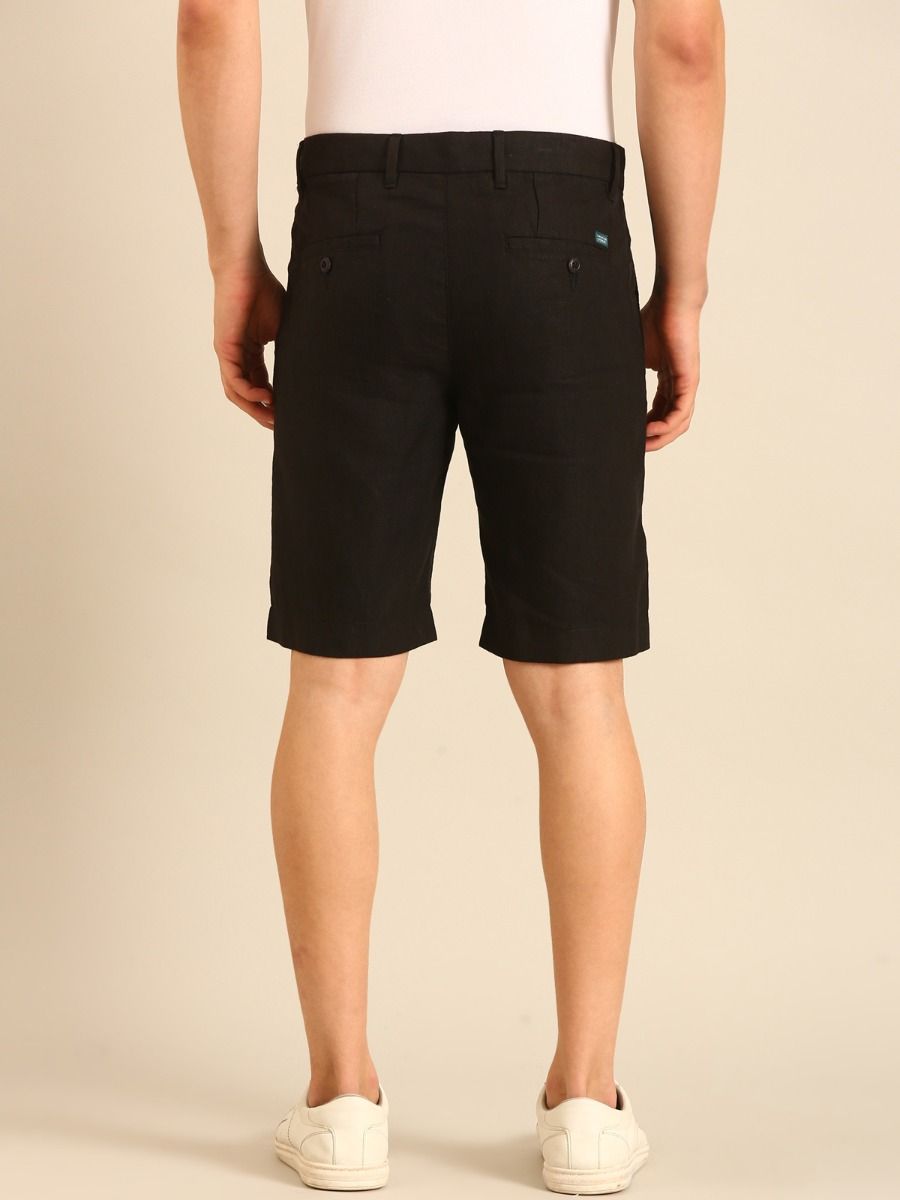 Linen Club Men's Linen Black Solid Contemporary Fit Casual Shorts Linen Club Men's Linen Black Solid Contemporary Fit Casual Shorts