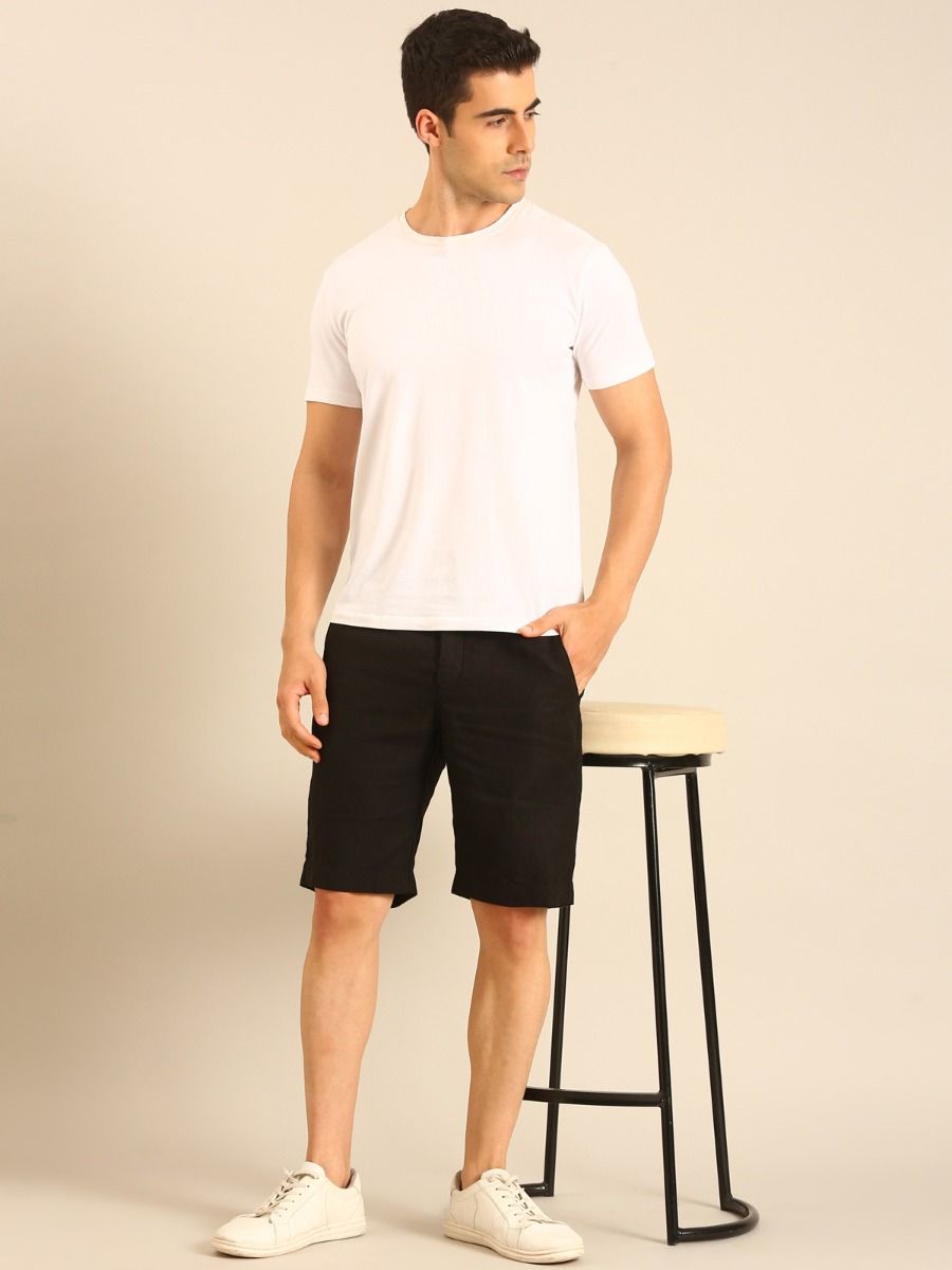 Linen Club Men's Linen Black Solid Contemporary Fit Casual Shorts Linen Club Men's Linen Black Solid Contemporary Fit Casual Shorts