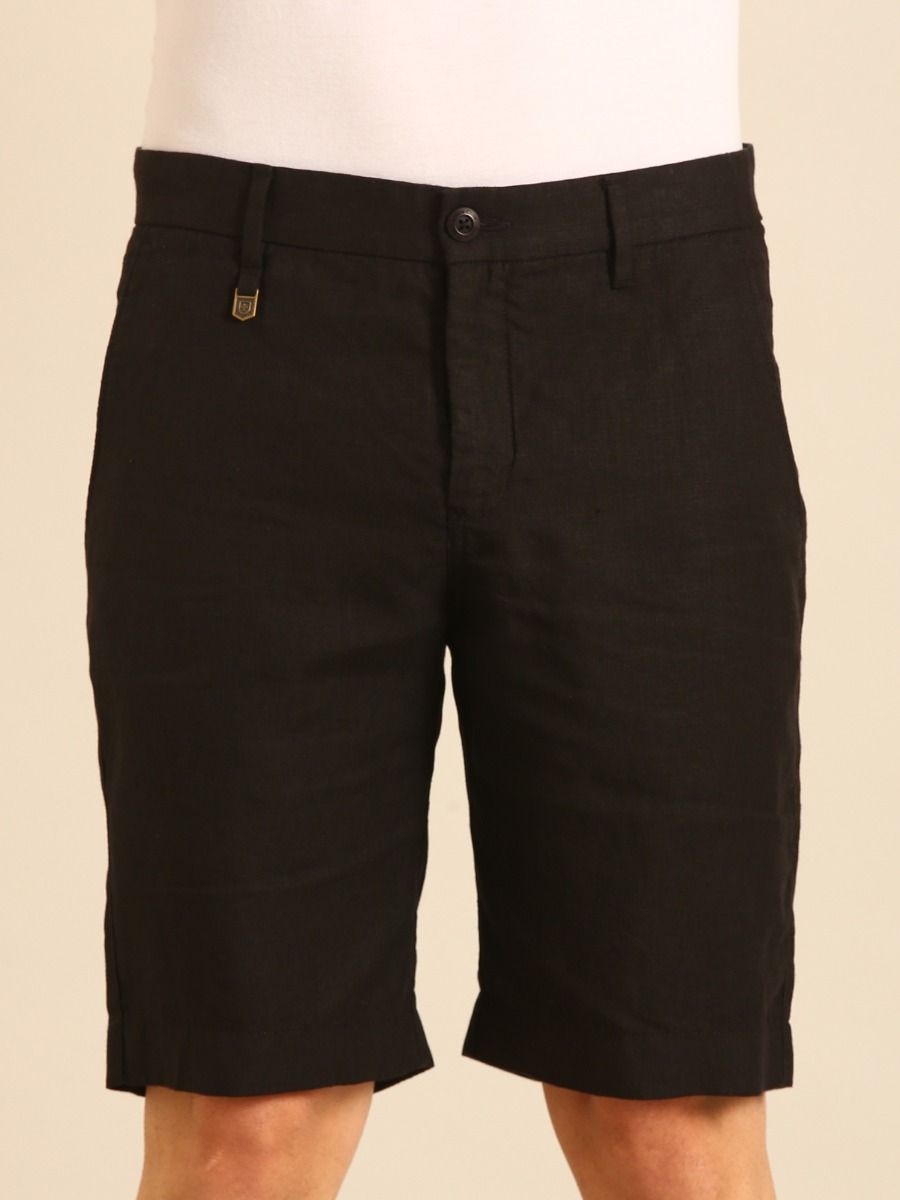 Linen Club Men's Linen Black Solid Contemporary Fit Casual Shorts Linen Club Men's Linen Black Solid Contemporary Fit Casual Shorts