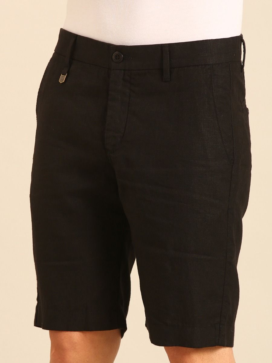 Linen Club Men's Linen Black Solid Contemporary Fit Casual Shorts Linen Club Men's Linen Black Solid Contemporary Fit Casual Shorts