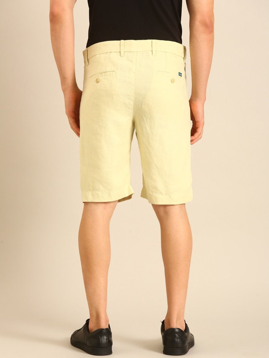 Linen Club Men's Linen Pale Yellow Solid Contemporary Fit Casual Shorts Linen Club Men's Linen Pale Yellow Solid Contemporary Fit Casual Shorts