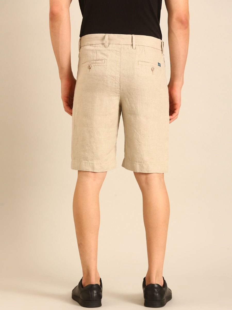 Linen Club Men's Linen Beige Solid Contemporary Fit Casual Shorts Linen Club Men's Linen Beige Solid Contemporary Fit Casual Shorts