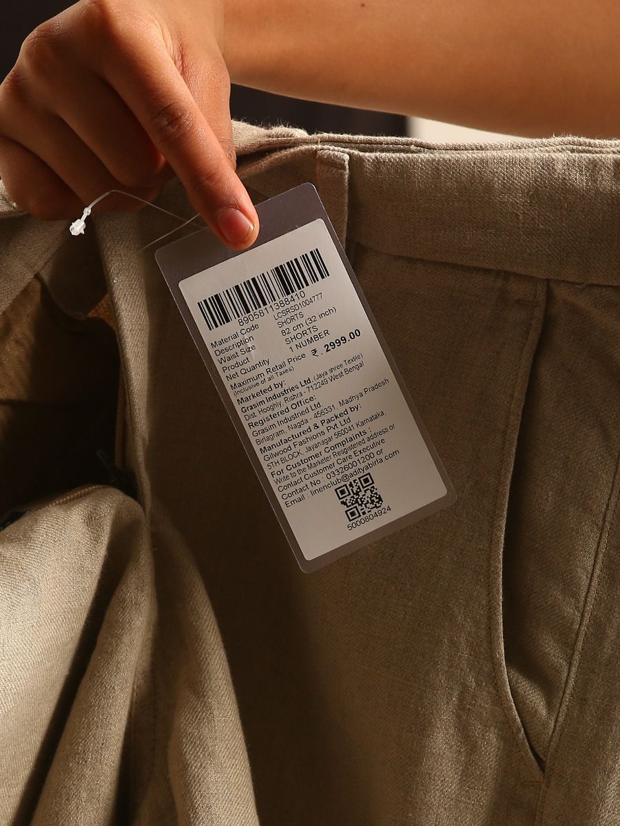 Linen Club Men's Linen Beige Solid Contemporary Fit Casual Shorts Linen Club Men's Linen Beige Solid Contemporary Fit Casual Shorts