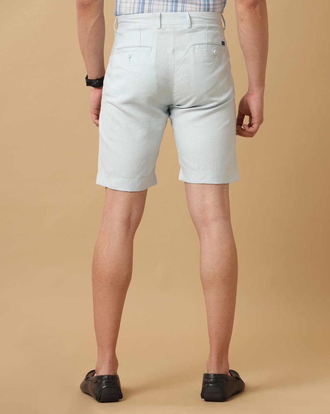 Mens Linen Blue Solid Contemporary Fit Casual Shorts