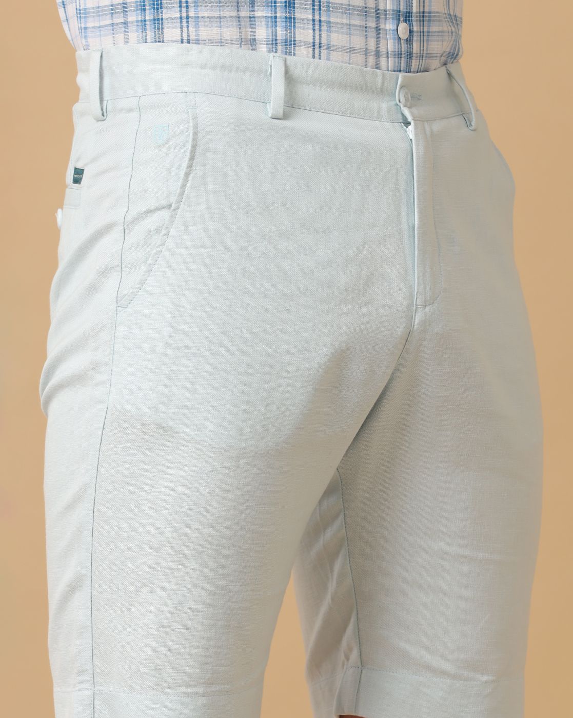 Mens Linen Blue Solid Contemporary Fit Casual Shorts