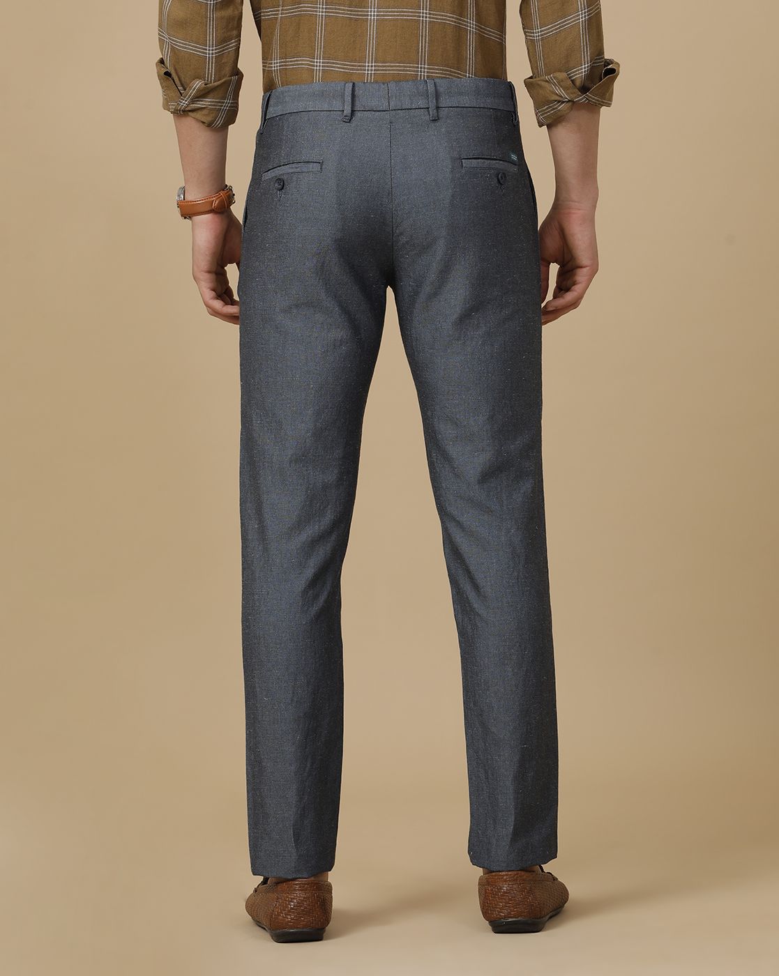 Linen Club Men's Linen Grey Chambray Contemporary Fit Casual Trouser