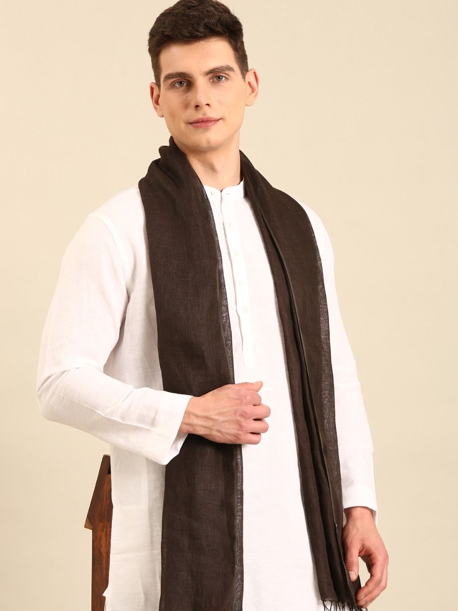 Linen Club Unisex Brown Solid Linen Stole