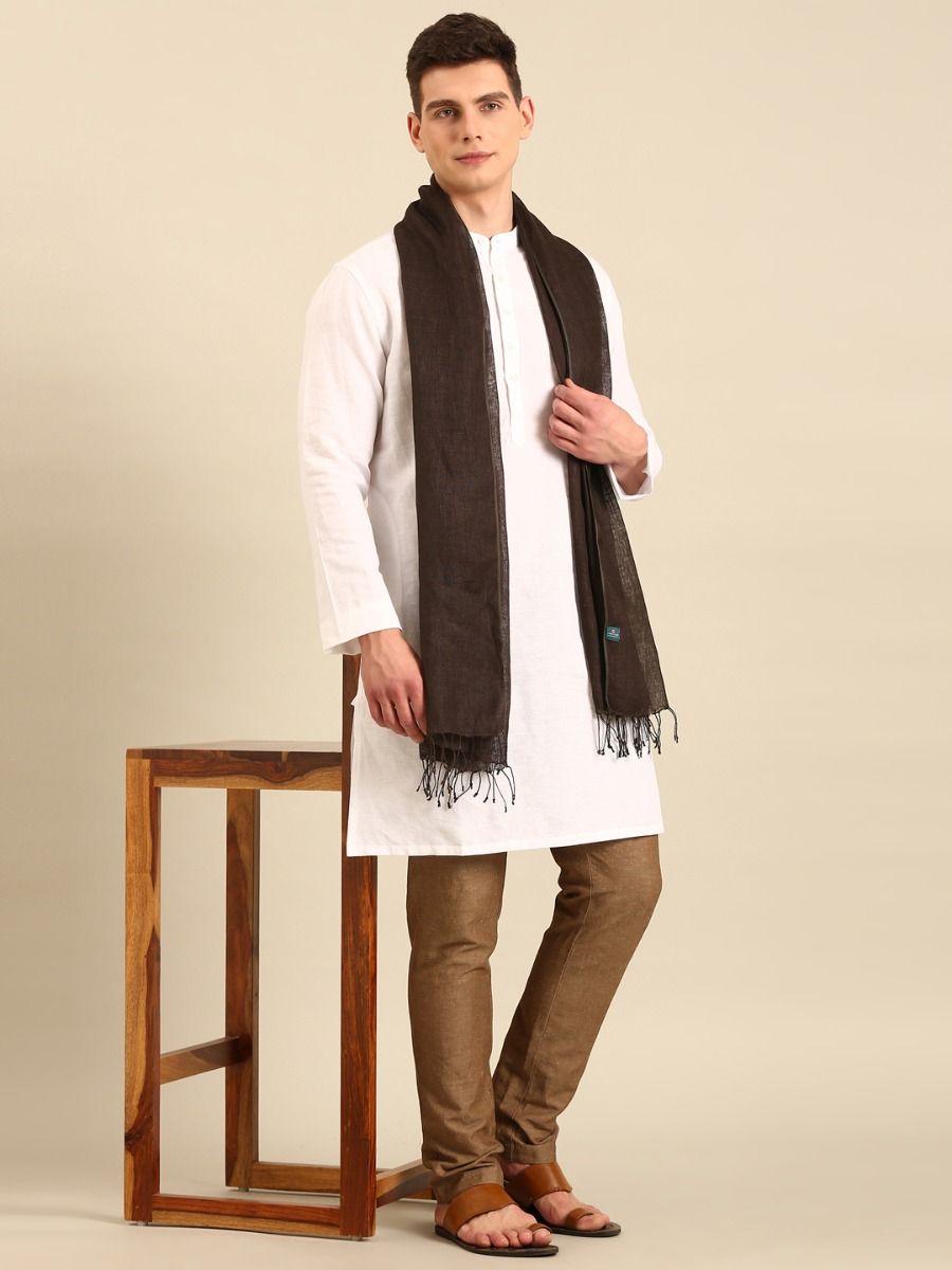 Linen Club Unisex Brown Solid Linen Stole
