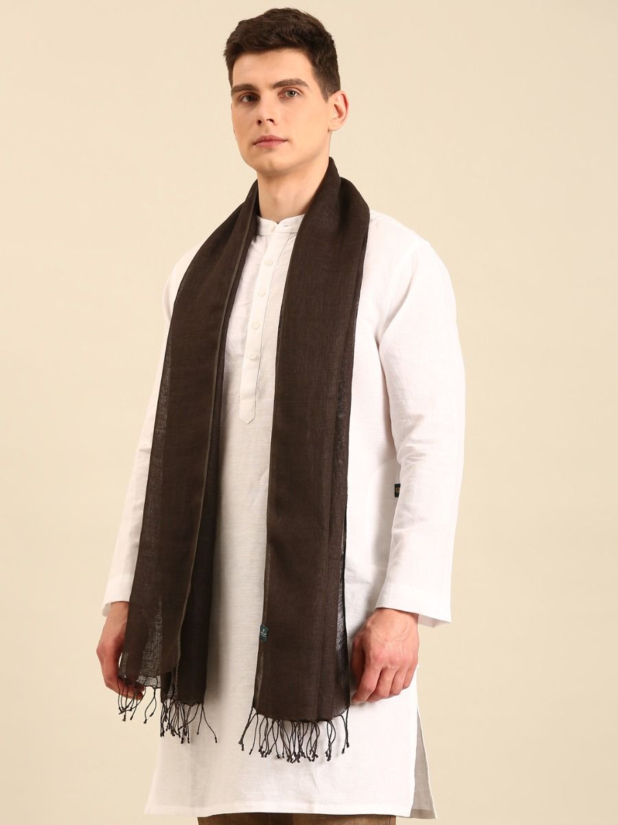 Linen Club Unisex Brown Solid Linen Stole