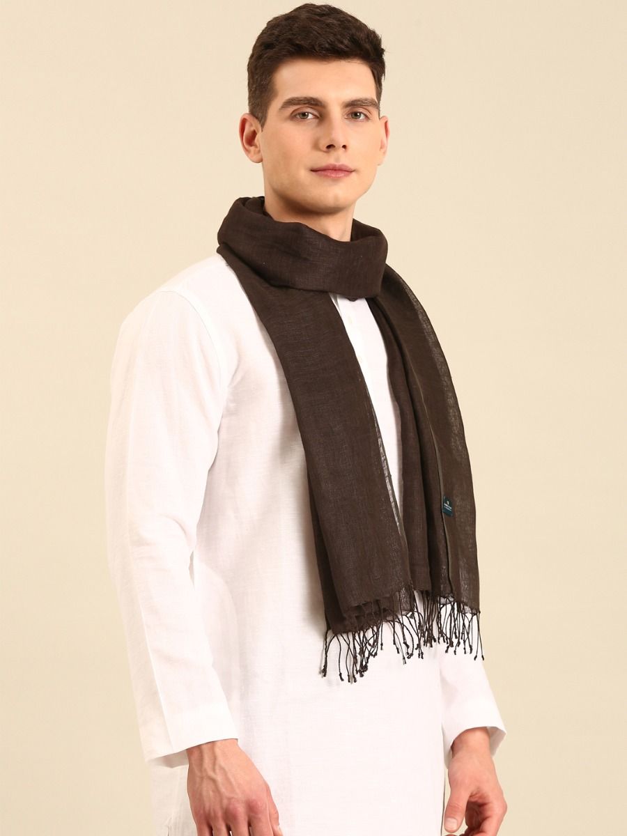 Linen Club Unisex Brown Solid Linen Stole