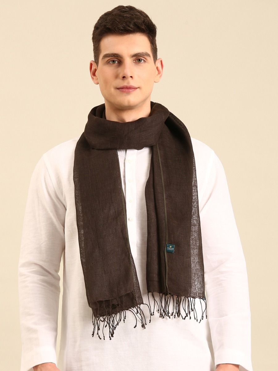 Linen Club Unisex Brown Solid Linen Stole