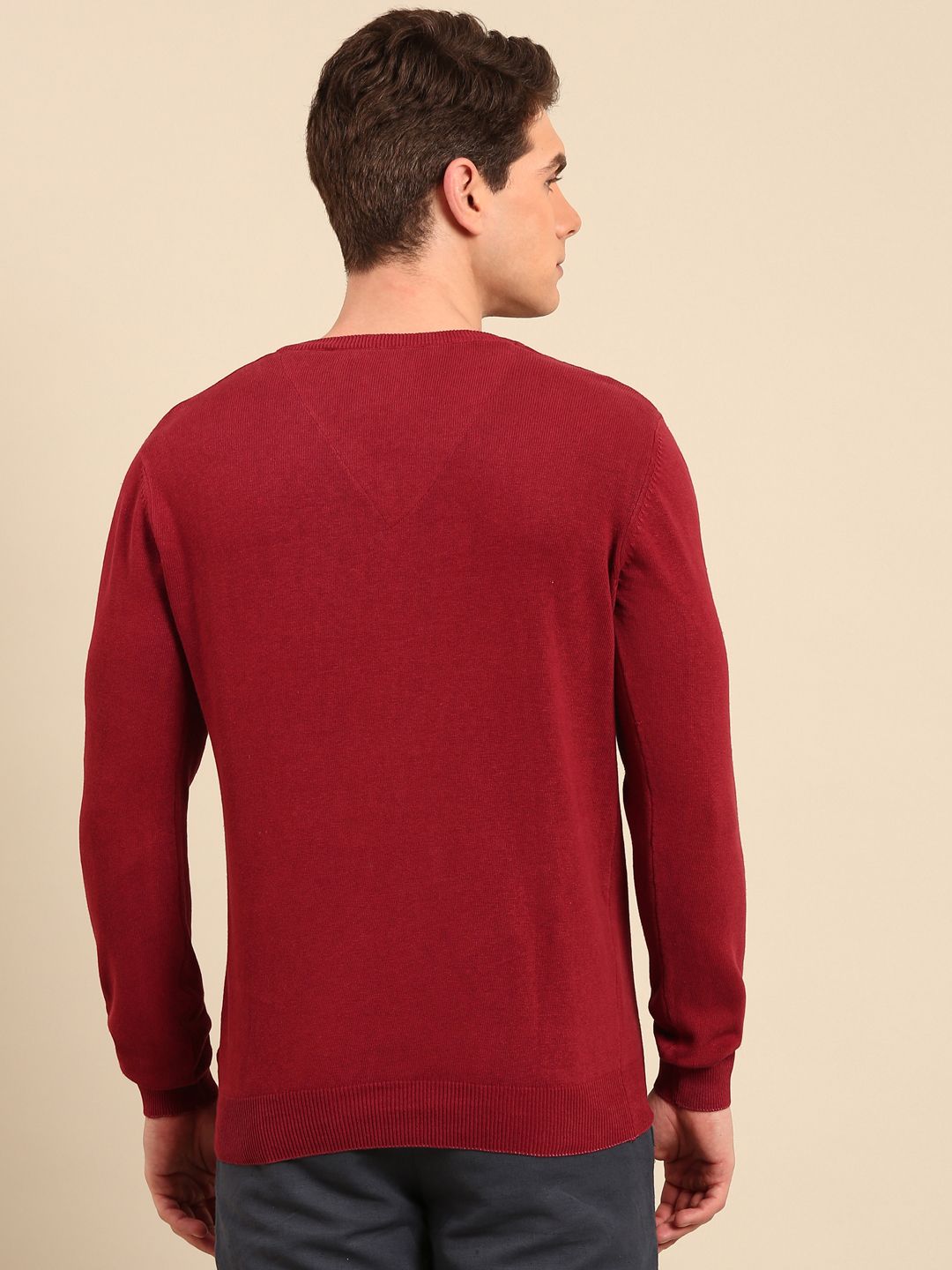 Linen Club Men's Linen Rich Maroon Solid Contemporary Fit Full Sleeve V-Neck T-Shirts