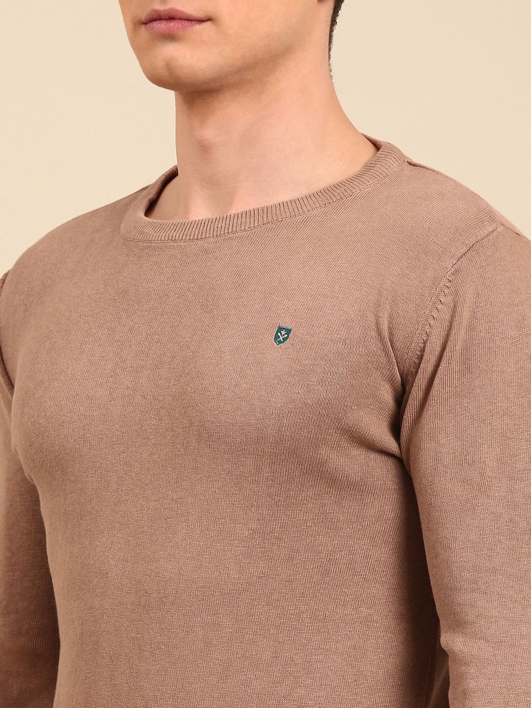 Linen Club Men's Linen Rich Brown Solid Contemporary Fit Full Sleeve Round Neck T-Shirts