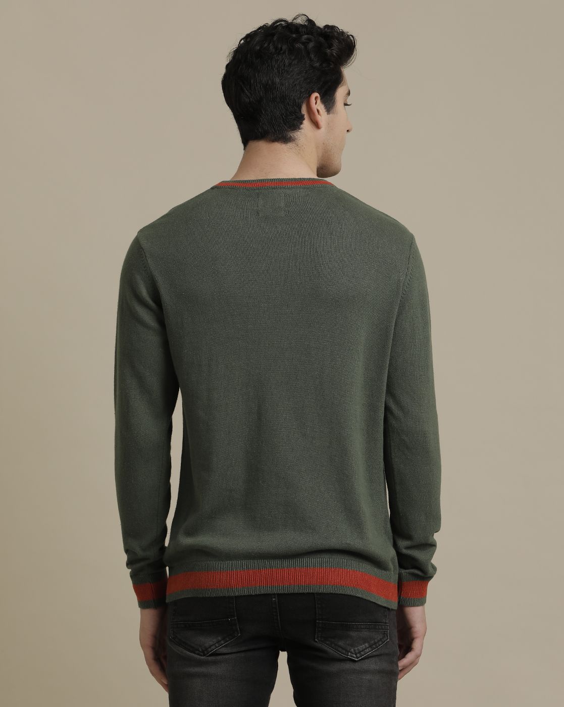 Linen Club Flat Knit Crew Neck Green Solid Full Sleeve T-shirt for Men