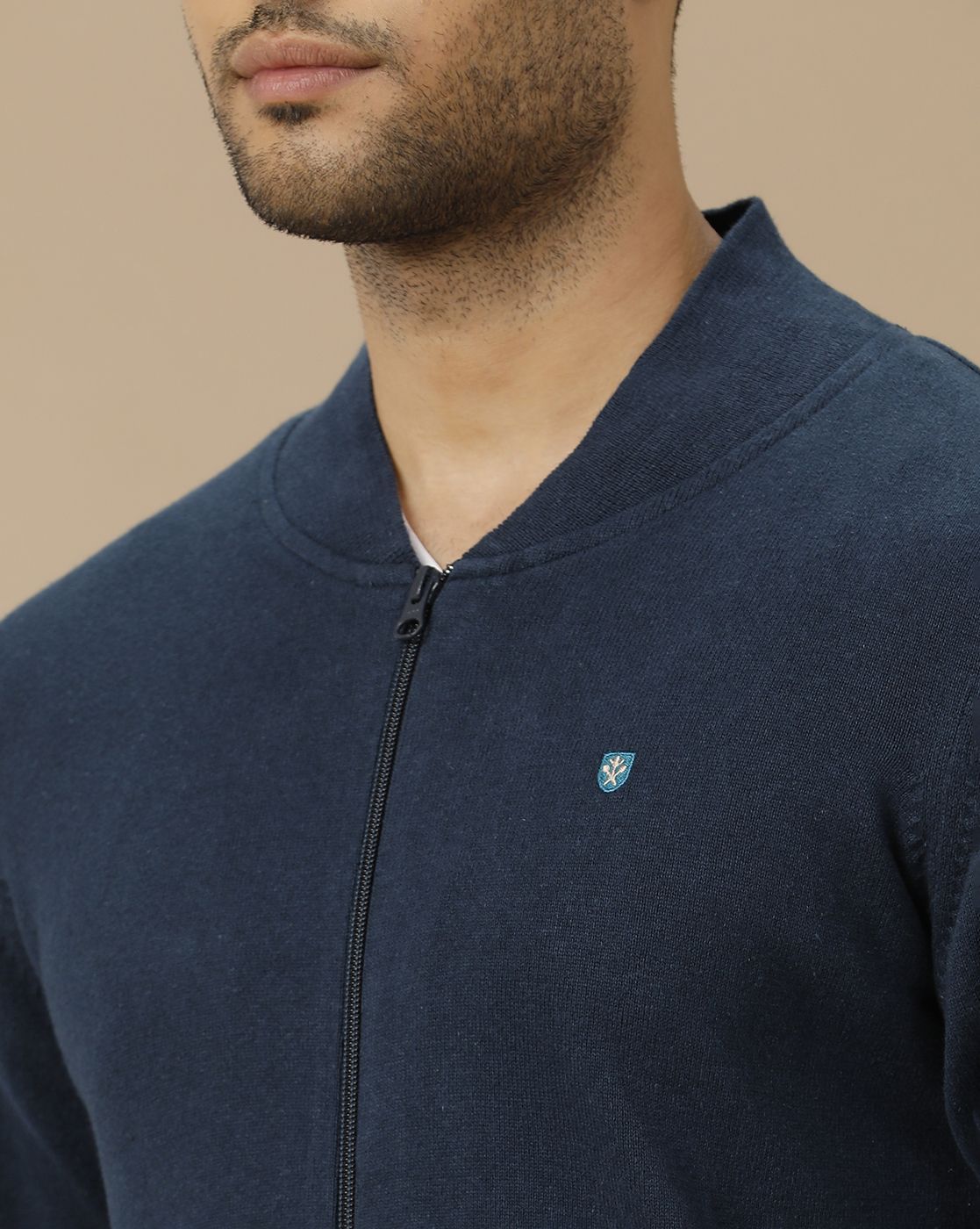 Men's Navy Blue Solid Jacket