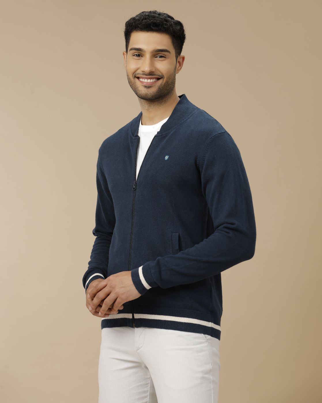 Men's Navy Blue Solid Jacket