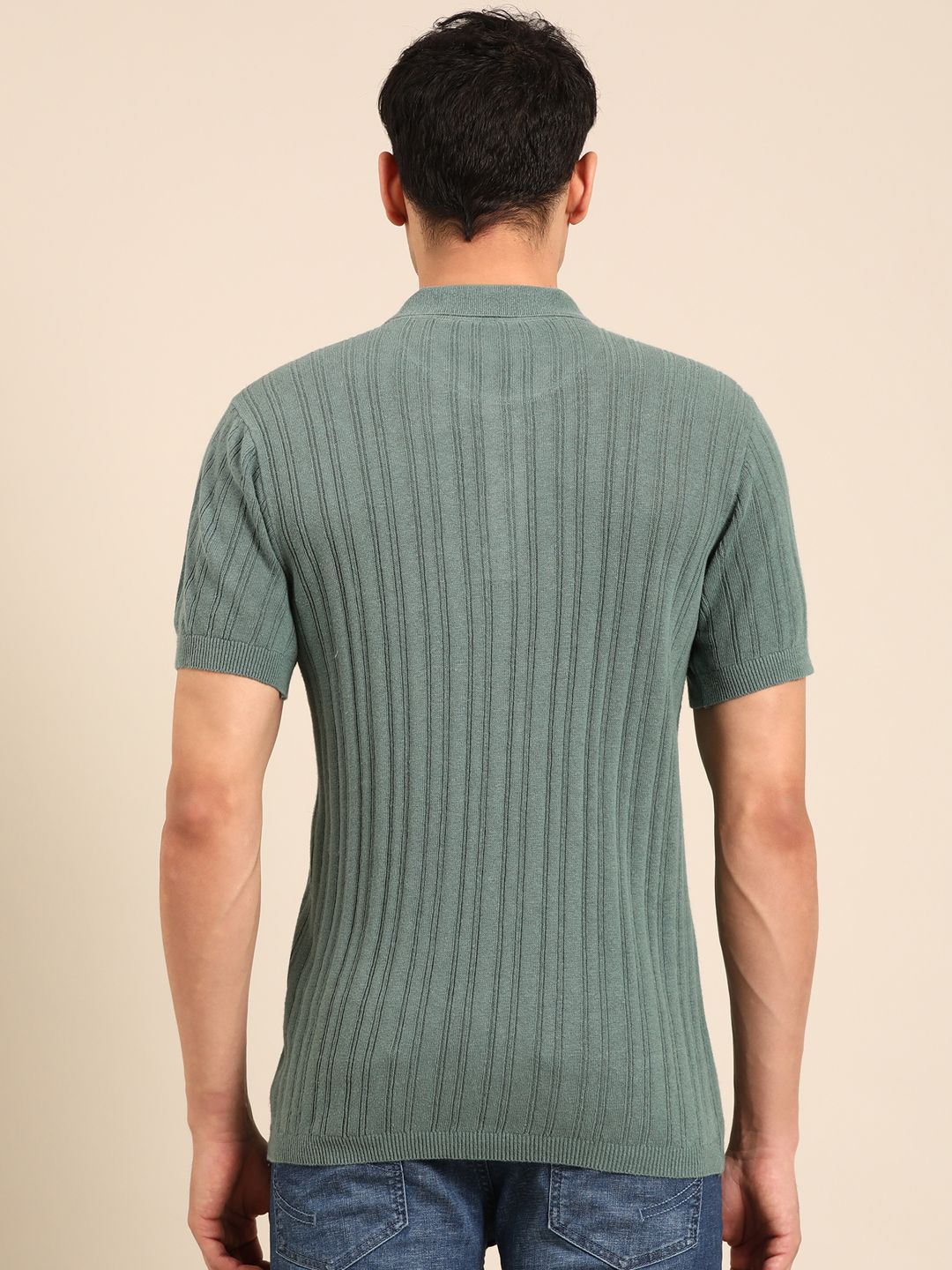 Linen Club Men's Linen Rich Green Solid Contemporary Fit Half Sleeve Polo Neck T-shirts