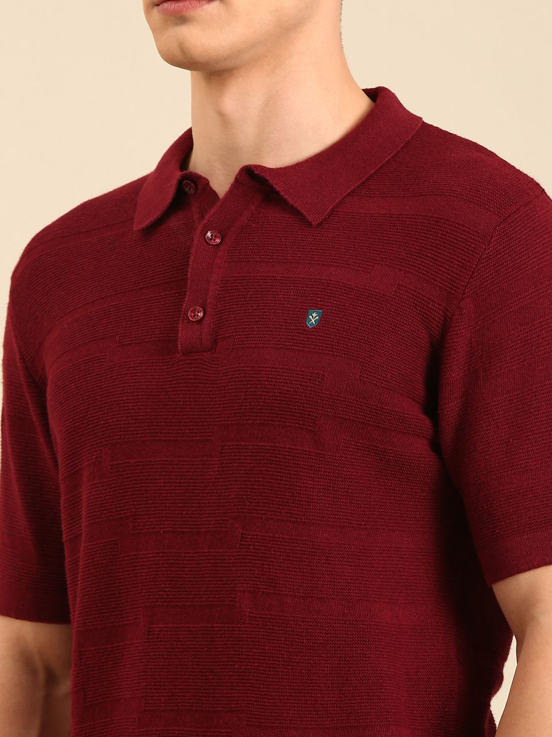 Linen Club Men's Linen Rich Maroon Solid Contemporary Fit Half Sleeve Polo Neck T-shirt