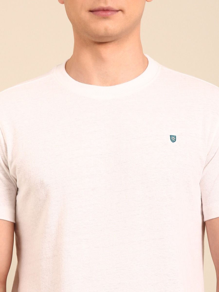 Linen Club Men's  White Digital Print Half Sleeve Crew Neck Casual T-shirt