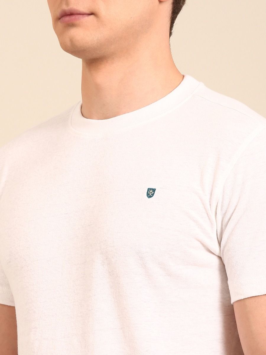 Linen Club Men's  White Digital Print Half Sleeve Crew Neck Casual T-shirt