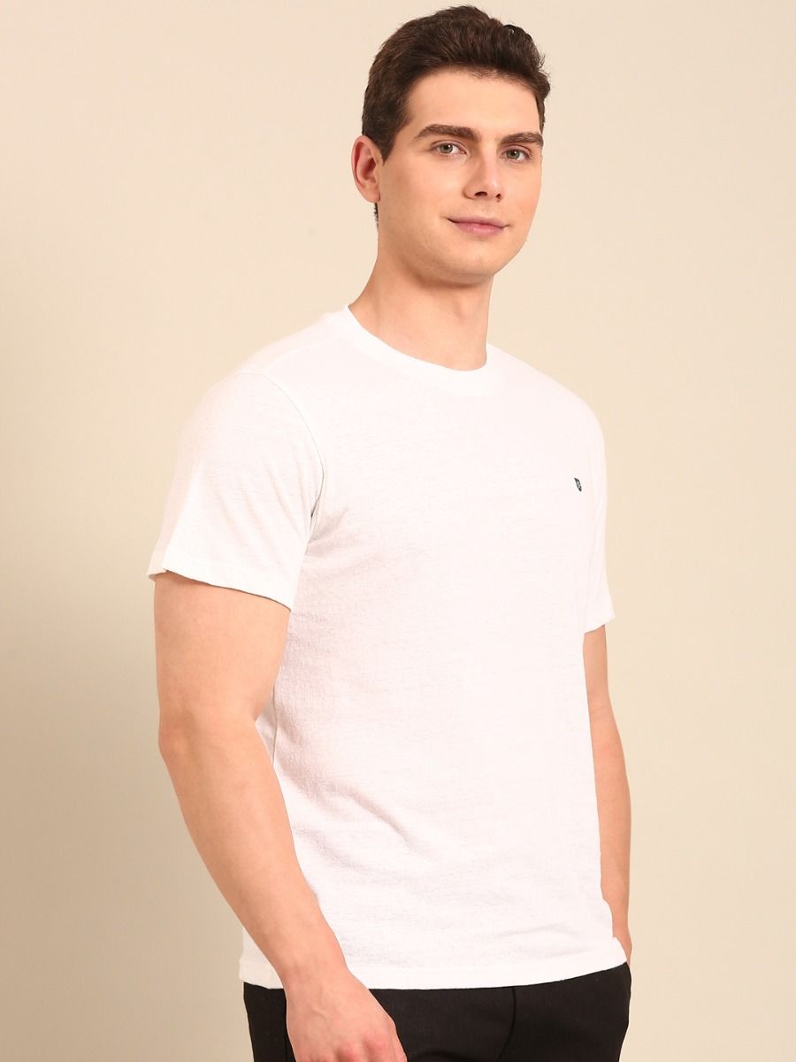 Linen Club Men's  White Digital Print Half Sleeve Crew Neck Casual T-shirt