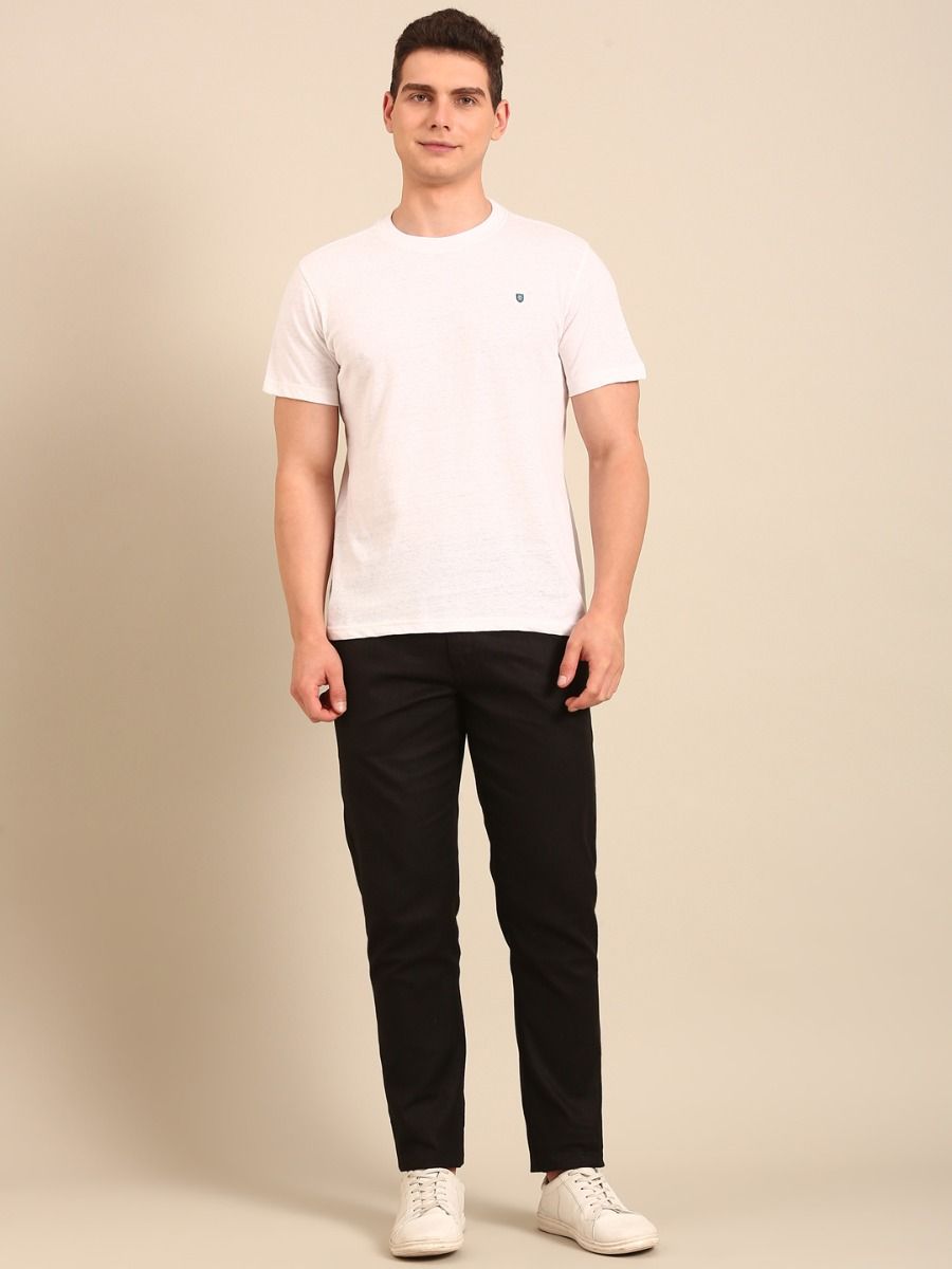 Linen Club Men's  White Digital Print Half Sleeve Crew Neck Casual T-shirt
