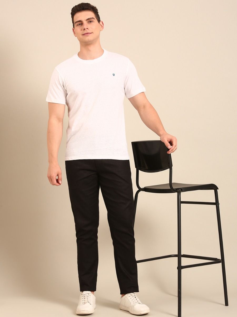Linen Club Men's  White Digital Print Half Sleeve Crew Neck Casual T-shirt