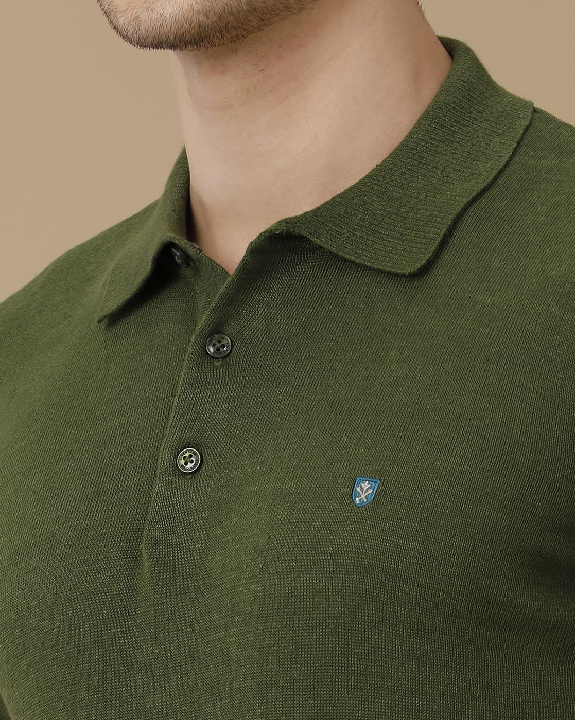 Men's Premium Blended Linen Green Solid Contemporary Fit Half Sleeve Polo Neck Casual T-Shirt