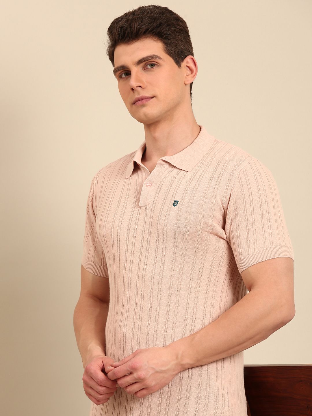 Linen Club Men's Linen Rich Off White Solid Contemporary Fit Half Sleeve Polo Neck T-Shirts
