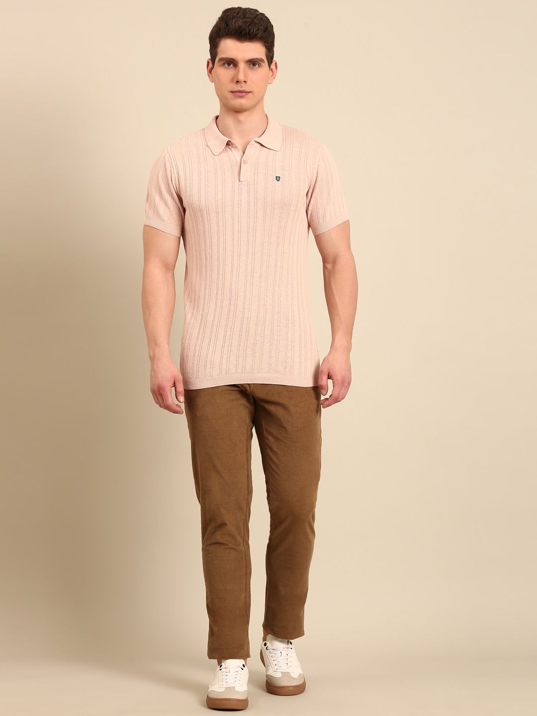 Linen Club Men's Linen Rich Off White Solid Contemporary Fit Half Sleeve Polo Neck T-Shirts