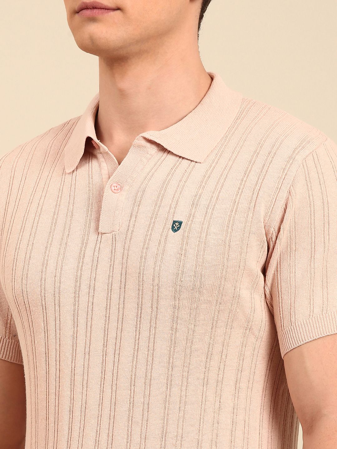 Linen Club Men's Linen Rich Off White Solid Contemporary Fit Half Sleeve Polo Neck T-Shirts