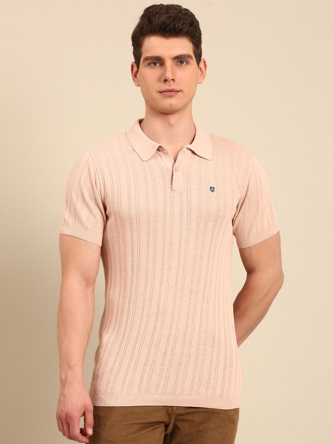 Linen Club Men's Linen Rich Off White Solid Contemporary Fit Half Sleeve Polo Neck T-Shirts