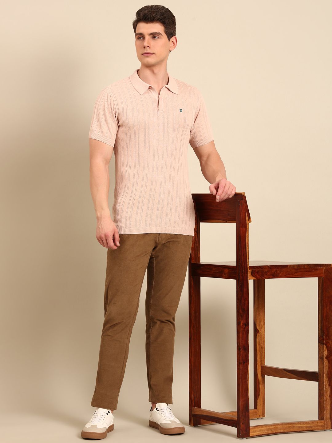 Linen Club Men's Linen Rich Off White Solid Contemporary Fit Half Sleeve Polo Neck T-Shirts
