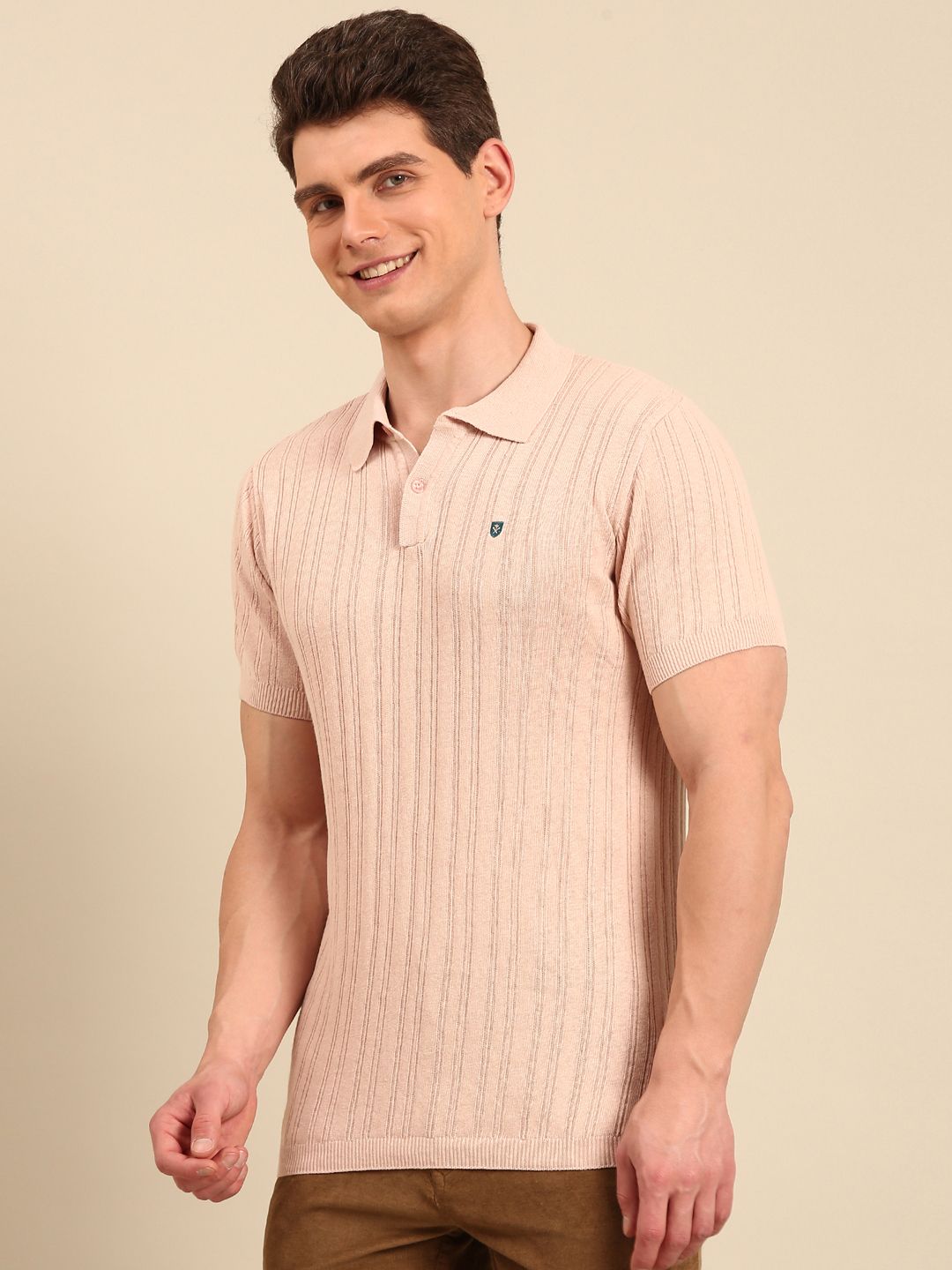 Linen Club Men's Linen Rich Off White Solid Contemporary Fit Half Sleeve Polo Neck T-Shirts