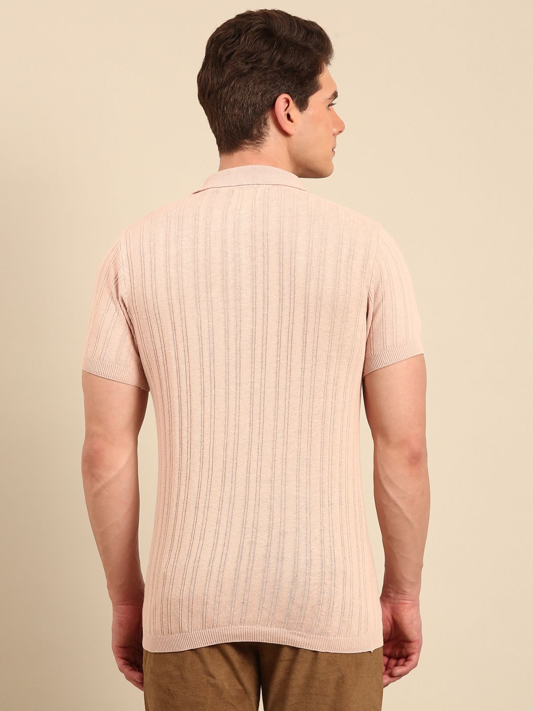 Linen Club Men's Linen Rich Off White Solid Contemporary Fit Half Sleeve Polo Neck T-Shirts