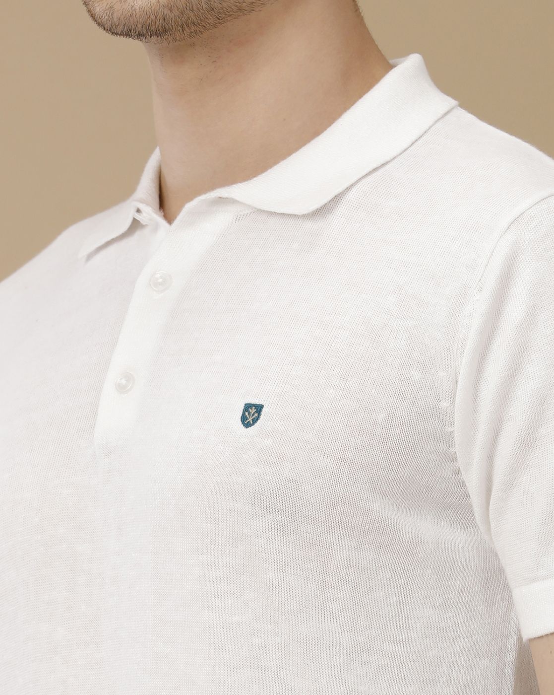 Men's Premium Blended Linen White Solid Contemporary Fit Half Sleeve Polo Neck Casual T-Shirt