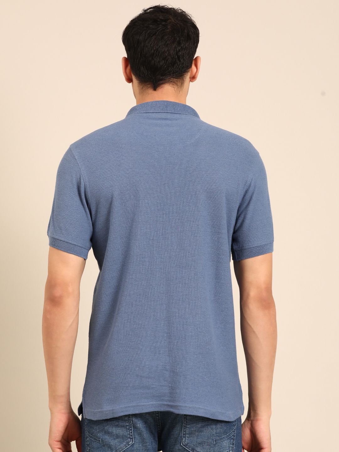 Linen Club Men's Linen Rich Blue Solid Contemporary Fit Half Sleeve Polo Neck T-shirts 